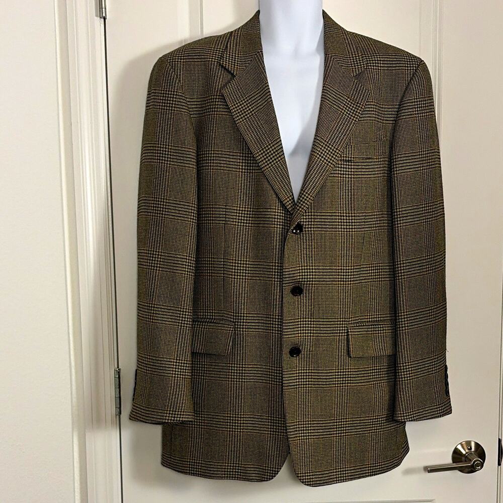Nautica Men's Wool Tweed Plaid Blazer 100% lambswool 42 preppy